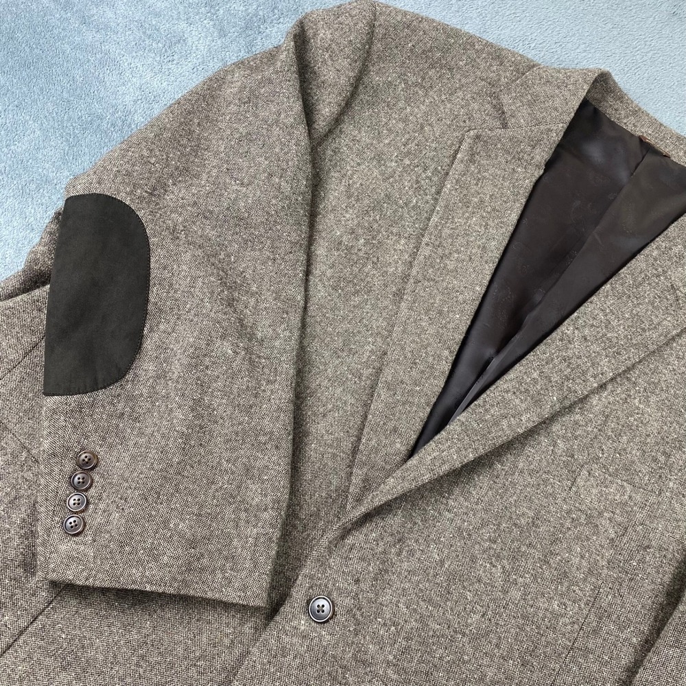 Oak Hill Mens 4XL 58/60R Tweed Blazer Brown Wool Blend Elbow Patch Sport Coat